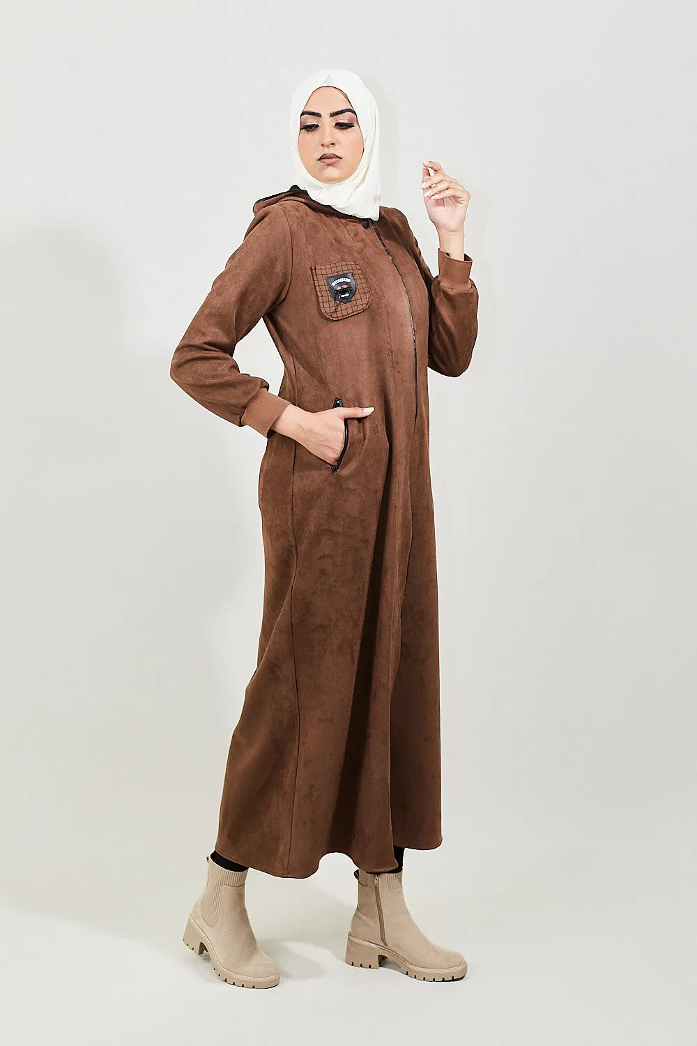 Hooded Modest Velvet Turkish Jilbab | Brown