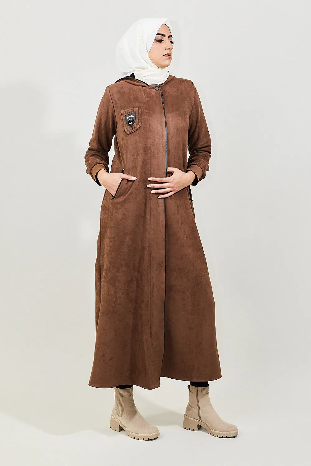 Hooded Modest Velvet Turkish Jilbab | Brown