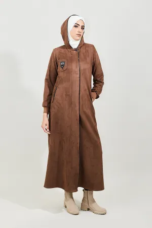 Hooded Modest Velvet Turkish Jilbab | Brown