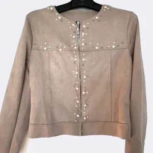 Italian Faux Pinky Beige Suede Jacket with Pearls - Small