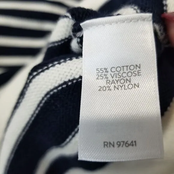 J Jill Collared Pullover Sweater XL Striped Navy Blue Cream V Neck Nautical NWT