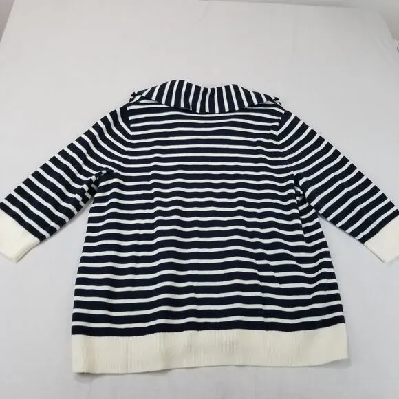 J Jill Collared Pullover Sweater XL Striped Navy Blue Cream V Neck Nautical NWT