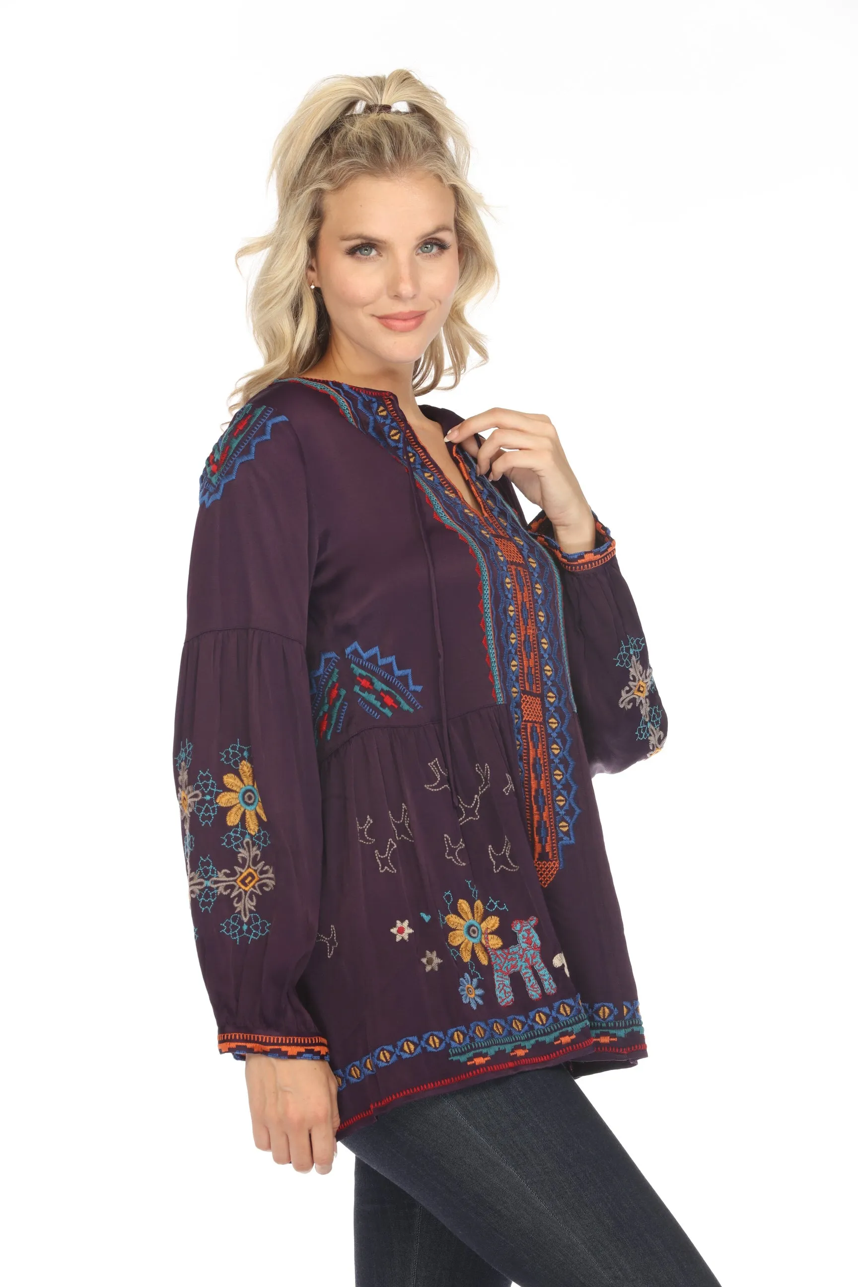 Johnny Was Biya Tabira Embroidered Blouse B11823 Boho Chic