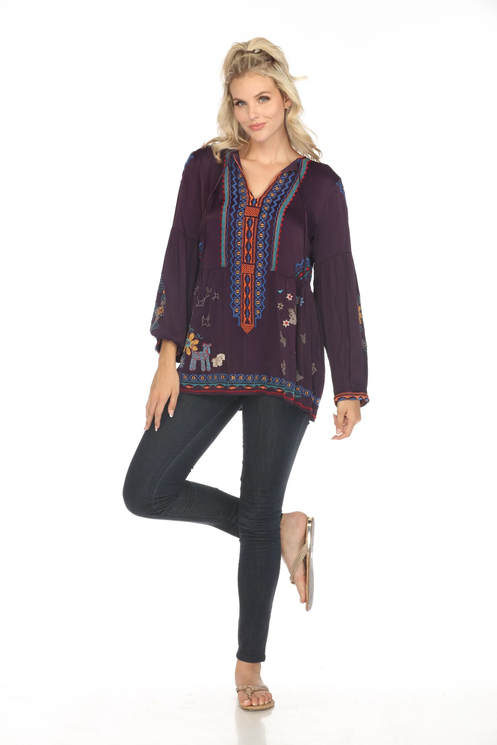 Johnny Was Biya Tabira Embroidered Blouse B11823 Boho Chic
