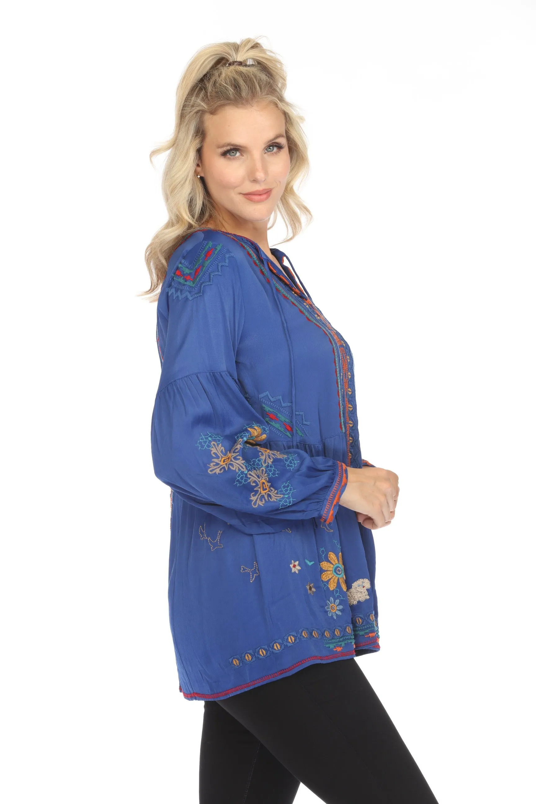 Johnny Was Biya Tabira Embroidered Blouse B11823 Boho Chic