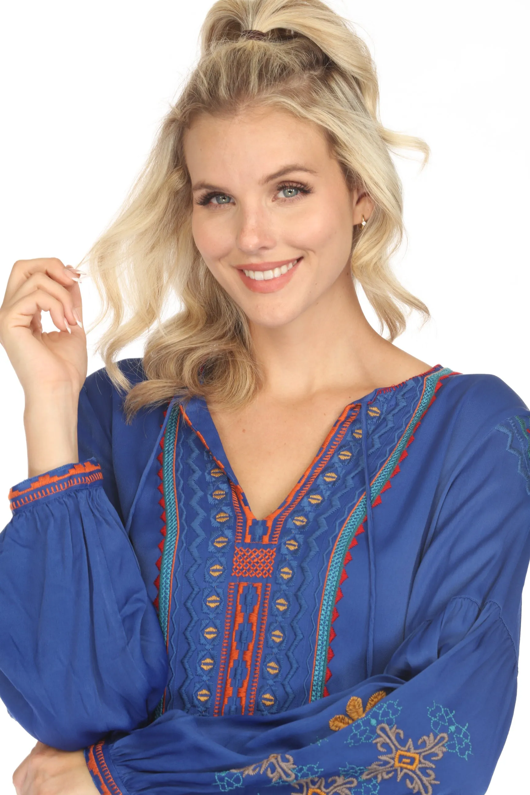 Johnny Was Biya Tabira Embroidered Blouse B11823 Boho Chic
