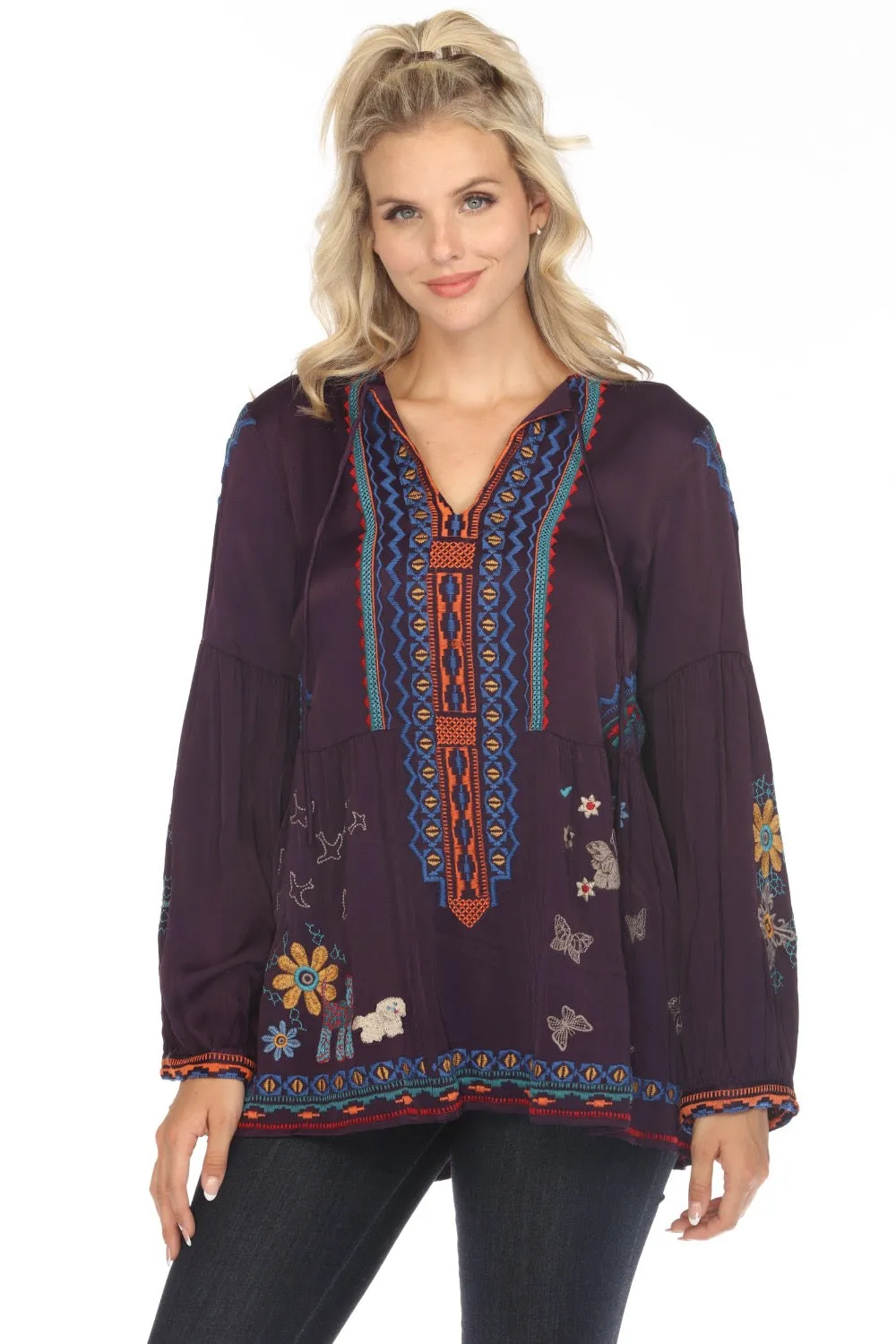 Johnny Was Biya Tabira Embroidered Blouse B11823 Boho Chic