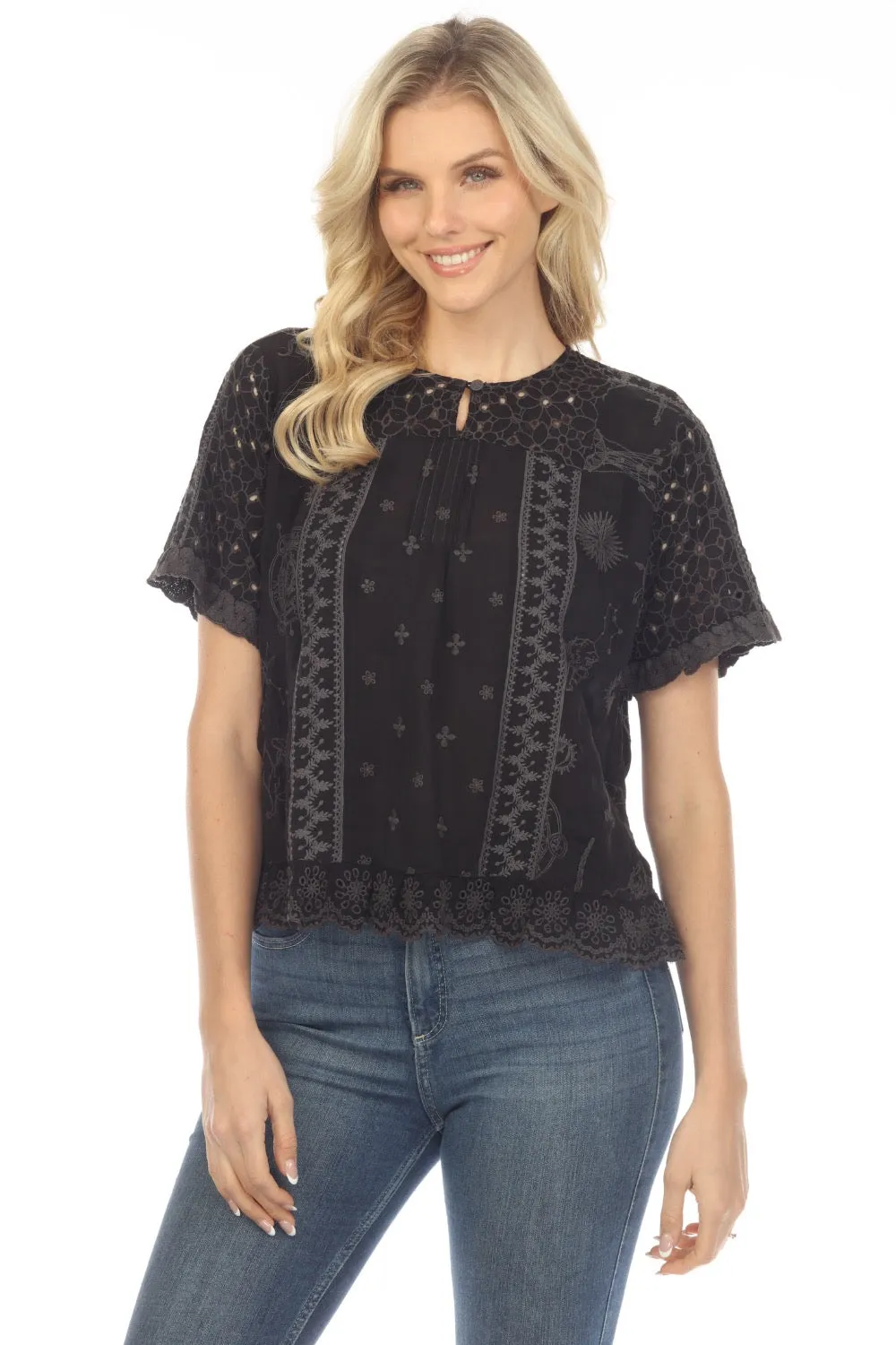 Johnny Was Mystic Compass Embroidered Blouse Boho Chic C14523