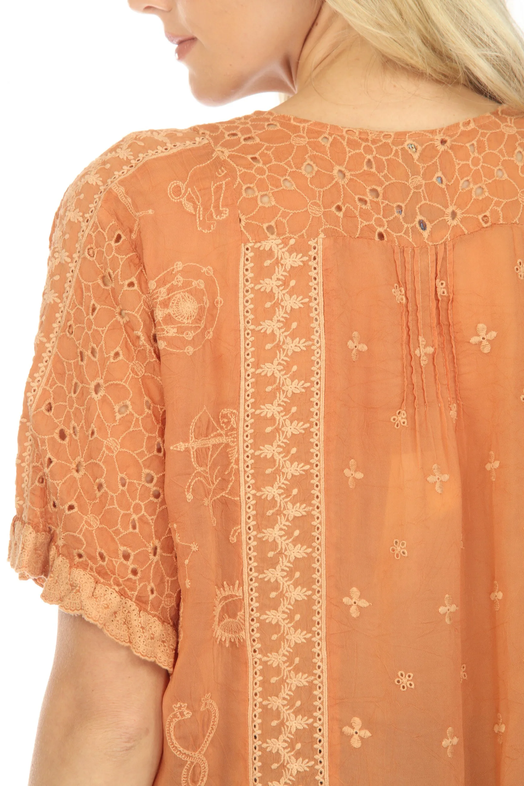 Johnny Was Mystic Compass Embroidered Blouse Boho Chic C14523