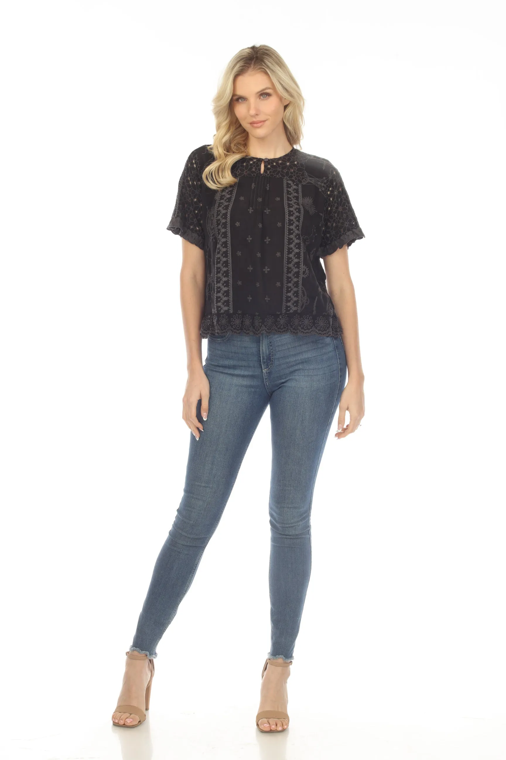 Johnny Was Mystic Compass Embroidered Blouse Boho Chic C14523