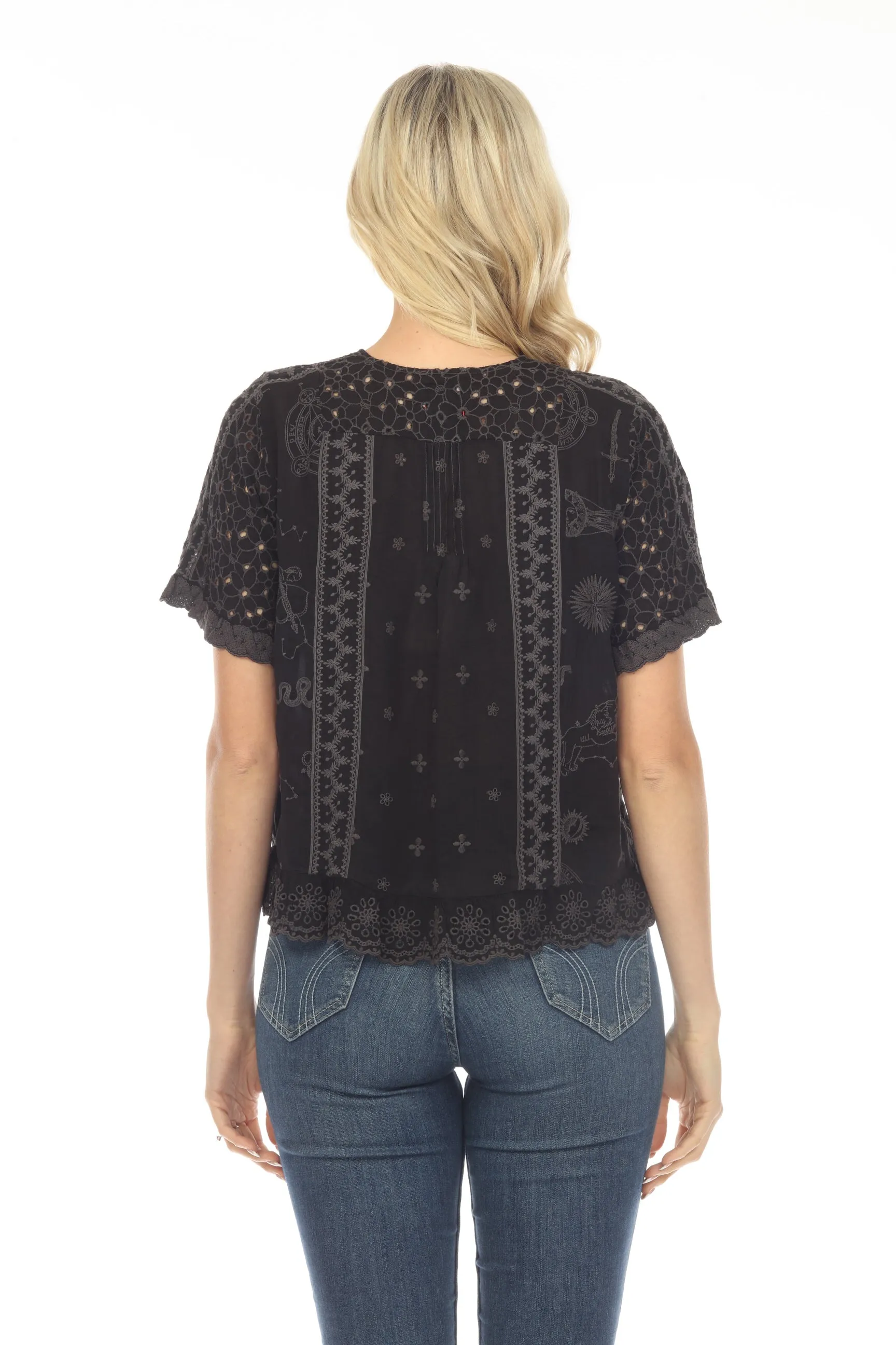 Johnny Was Mystic Compass Embroidered Blouse Boho Chic C14523