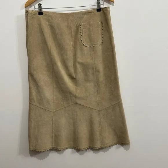 Karen Kane Fit &amp; Flare Suede Leather Midi Skirt Size 8