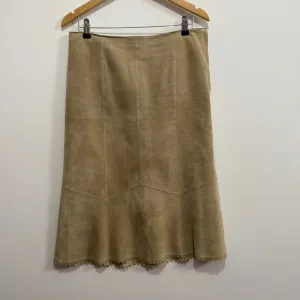 Karen Kane Fit &amp; Flare Suede Leather Midi Skirt Size 8