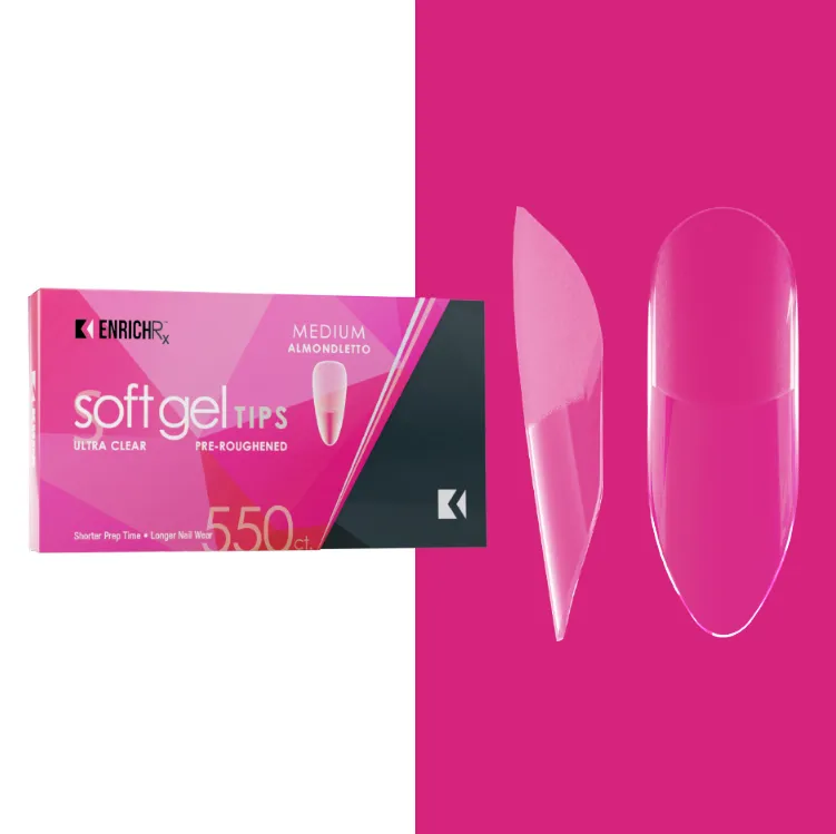 Kupa - Full Cover Soft Gel Tip - Medium Almondletto 550pc (Pre-Etched)
