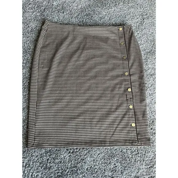 Lauren Ralph Lauren Brown Tan Houndstooth Knit Jacquard Skirt Size 3X‎ NWT