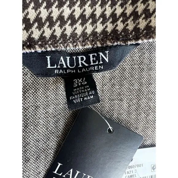 Lauren Ralph Lauren Brown Tan Houndstooth Knit Jacquard Skirt Size 3X‎ NWT