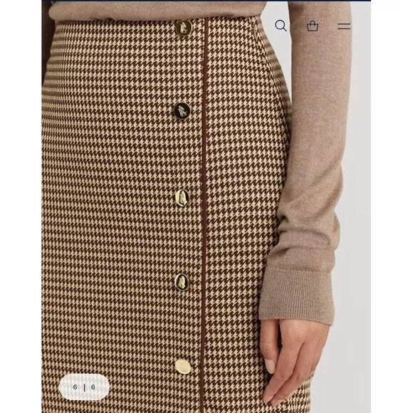 Lauren Ralph Lauren Brown Tan Houndstooth Knit Jacquard Skirt Size 3X‎ NWT