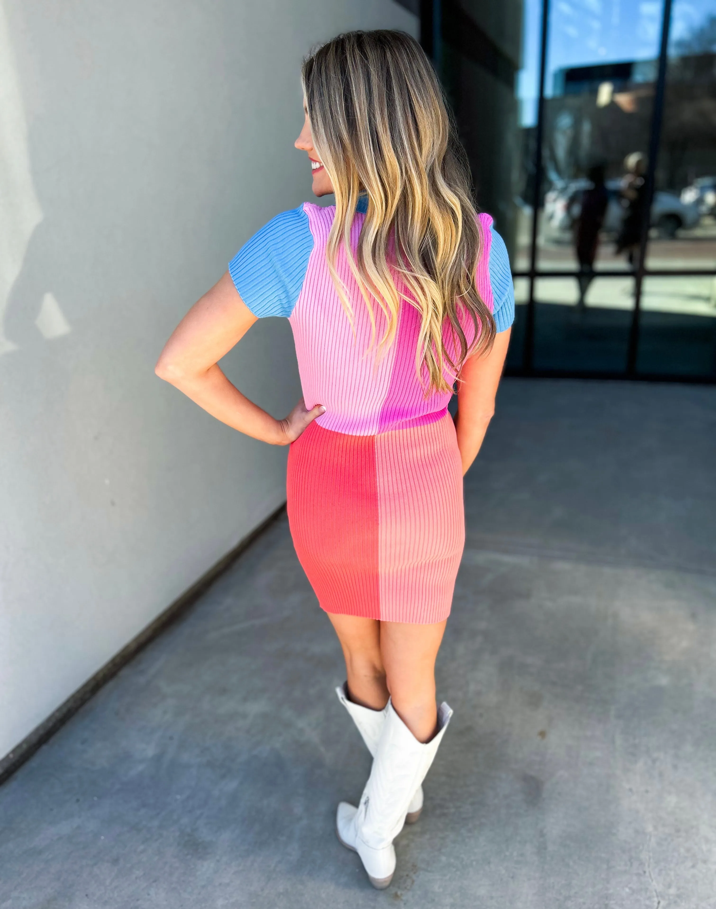 Lecroy Color Block Collared Ribbed Dress