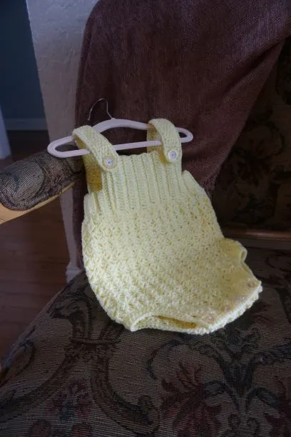 Light Yellow, Crochet  Boy or Girl Romper outfit set