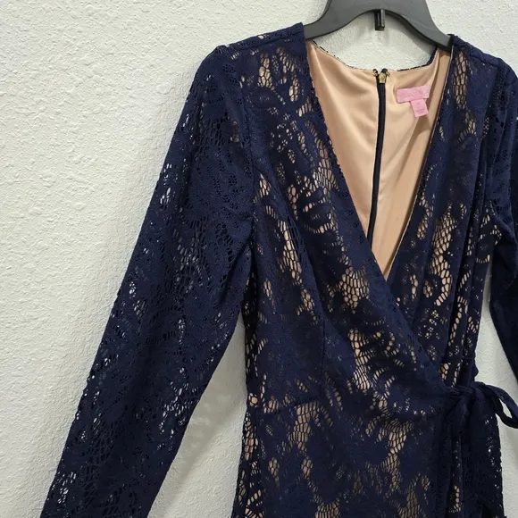 Lilly Pulitzer Tiki Wrap Romper True Chic Navy Lace Dress Size M