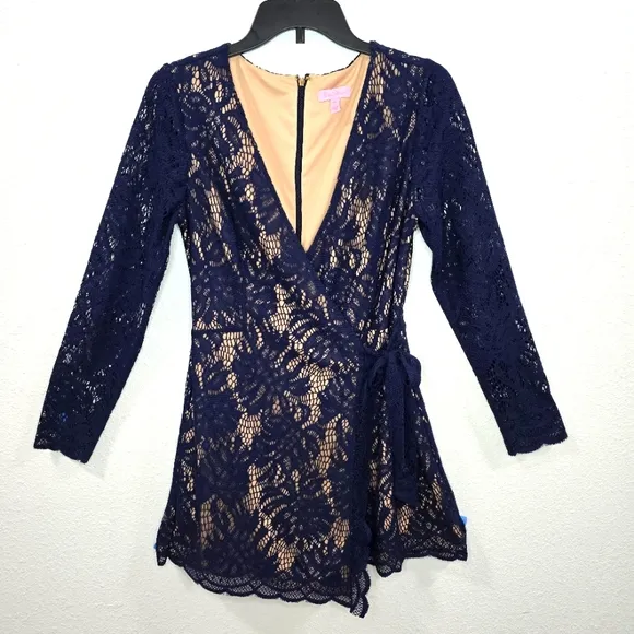 Lilly Pulitzer Tiki Wrap Romper True Chic Navy Lace Dress Size M