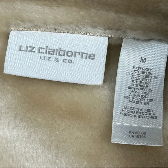 Liz Claiborne Faux Suede Jacket Coat Size M Buttons Sherpa Lined Pockets Classic