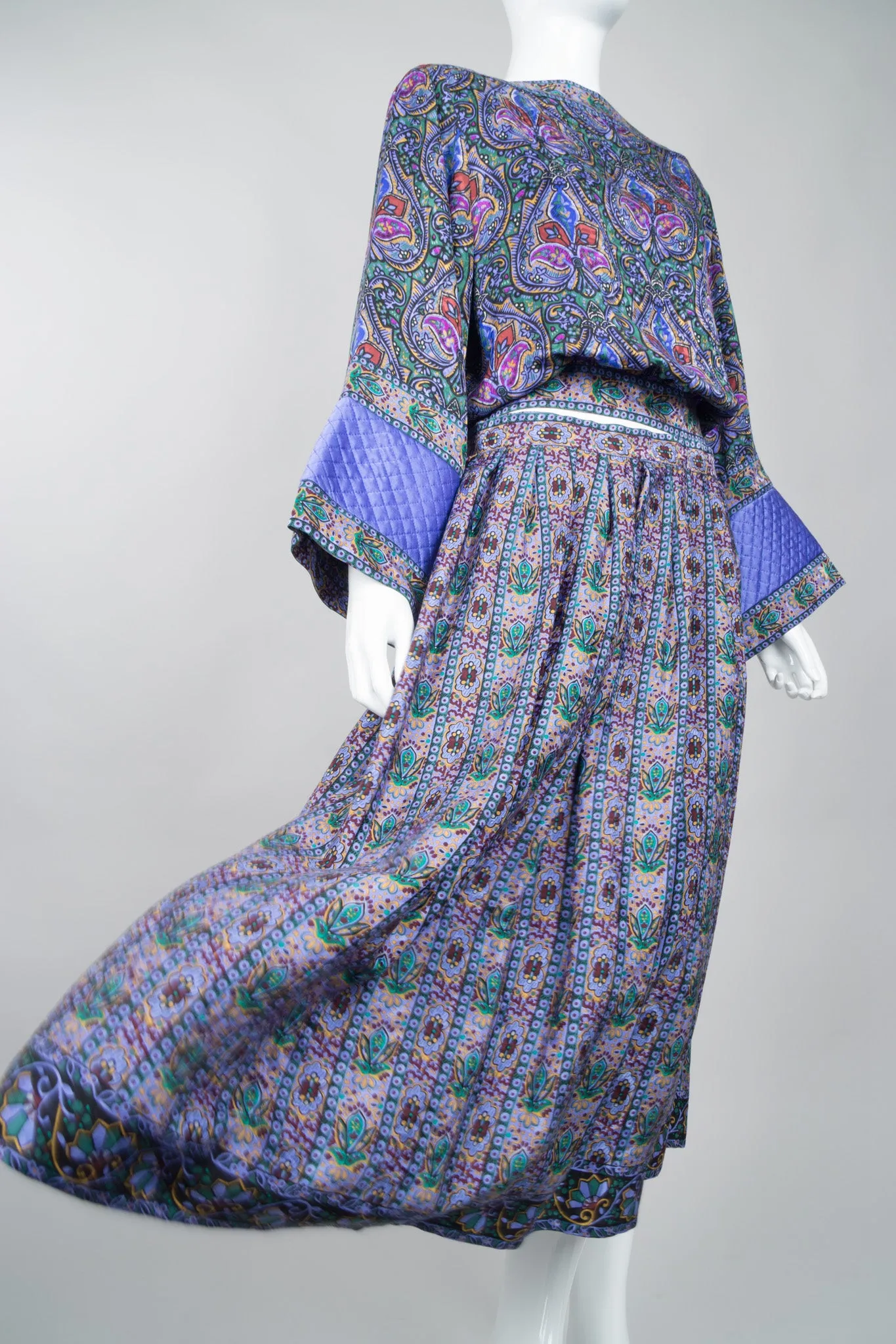 Lotus Print Blouse & Skirt Set