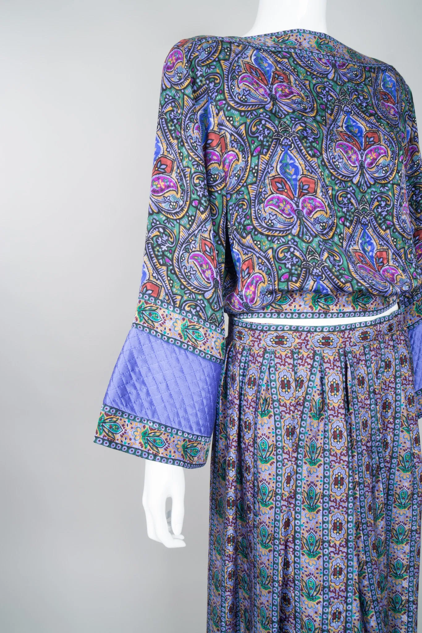 Lotus Print Blouse & Skirt Set