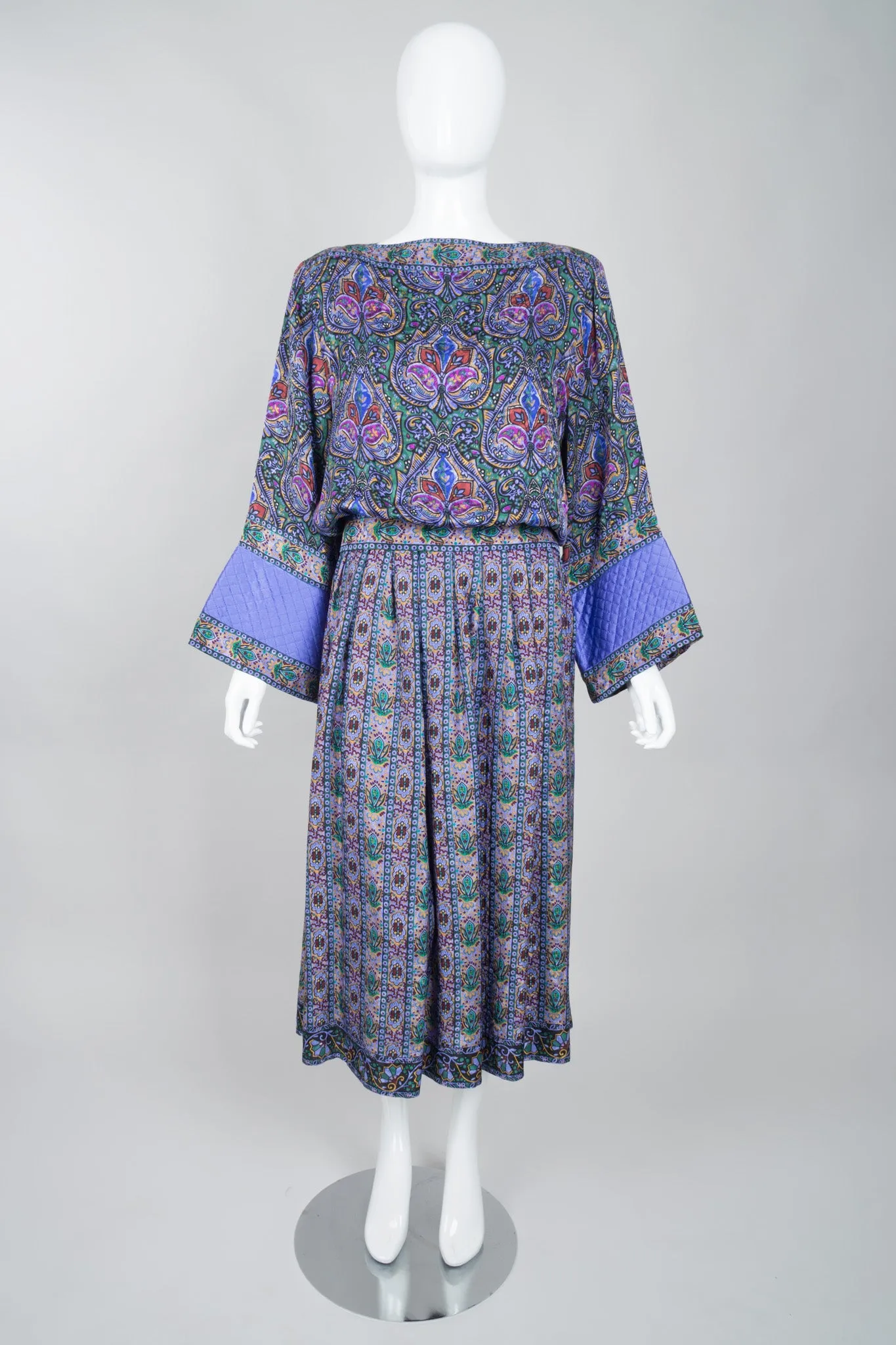 Lotus Print Blouse & Skirt Set