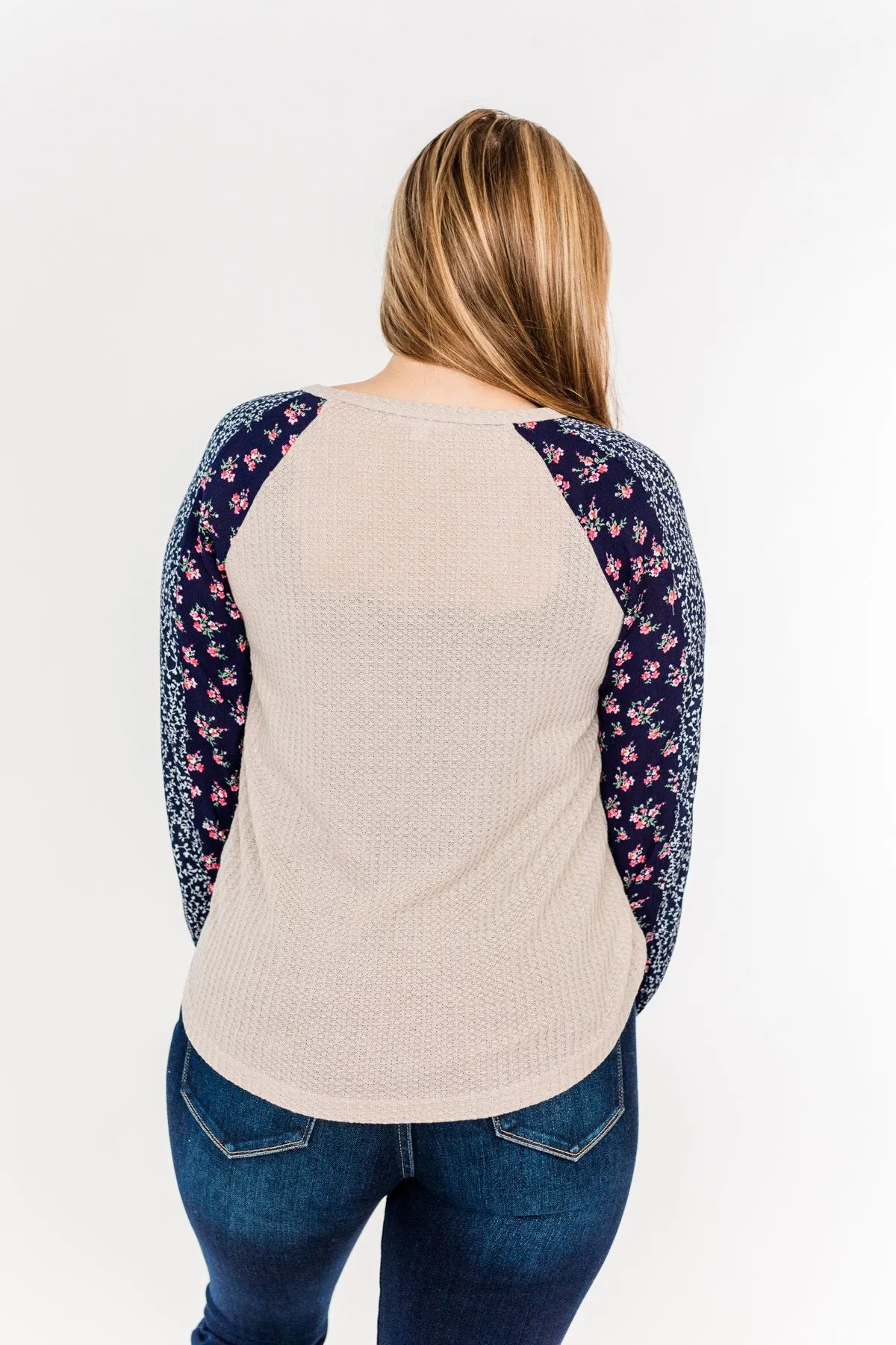 Lovely Little Thing Long Sleeve Top- Taupe and Navy