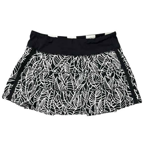Lululemon Pace Rival Skirt Skort Size 6 Black White Leaves Angel Wing HTF
