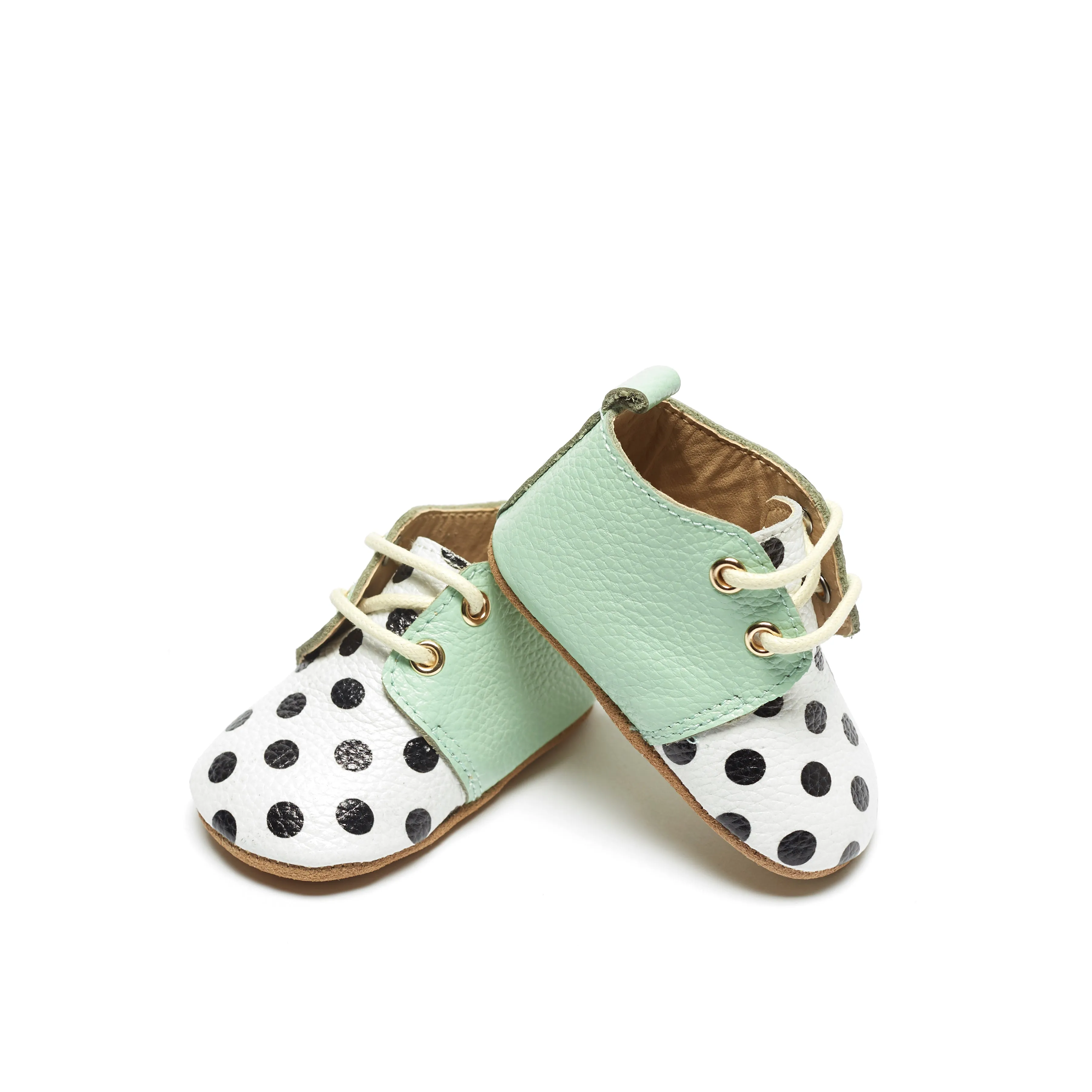 Luna Mint Polka Dot Spot Leather Oxfords
