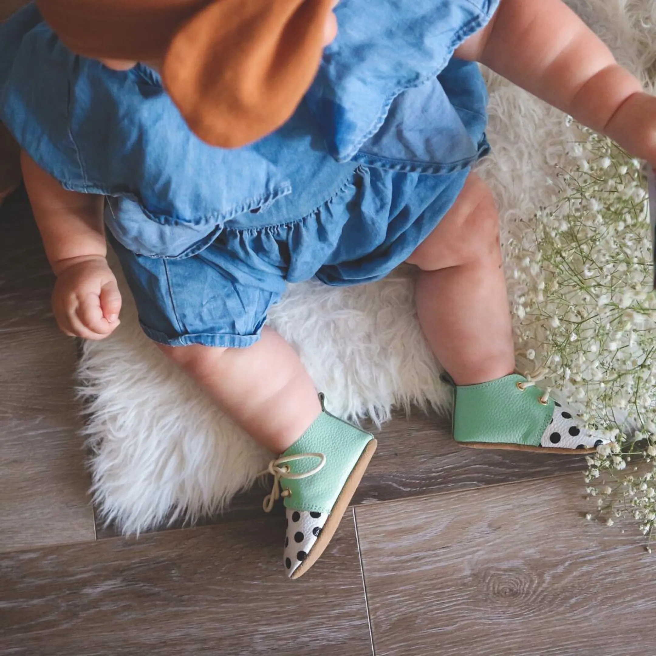 Luna Mint Polka Dot Spot Leather Oxfords