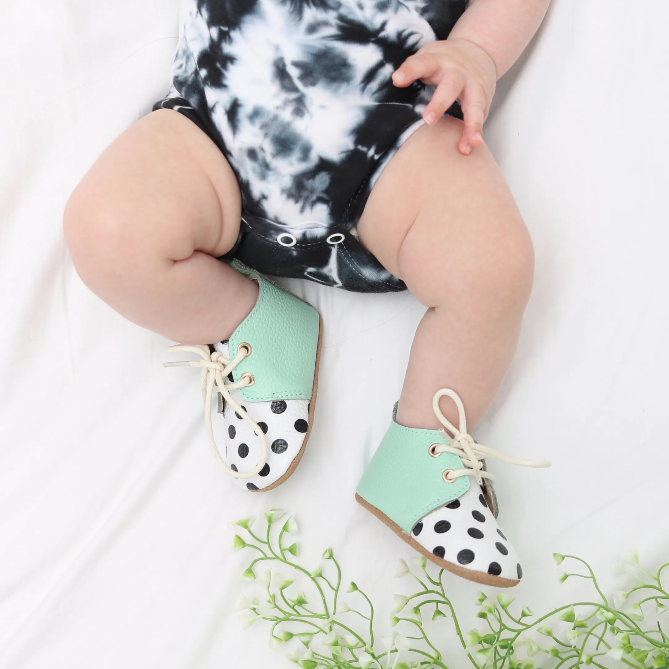 Luna Mint Polka Dot Spot Leather Oxfords