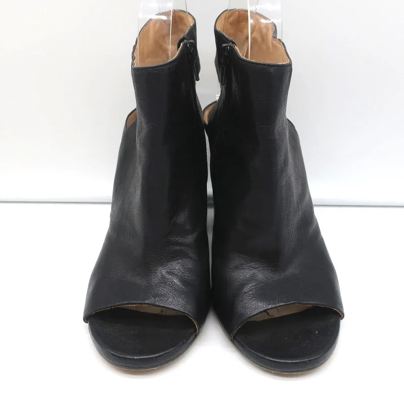 Maison Margiela Open Toe Booties Black Leather Size 37.5 Round Heel Slingback