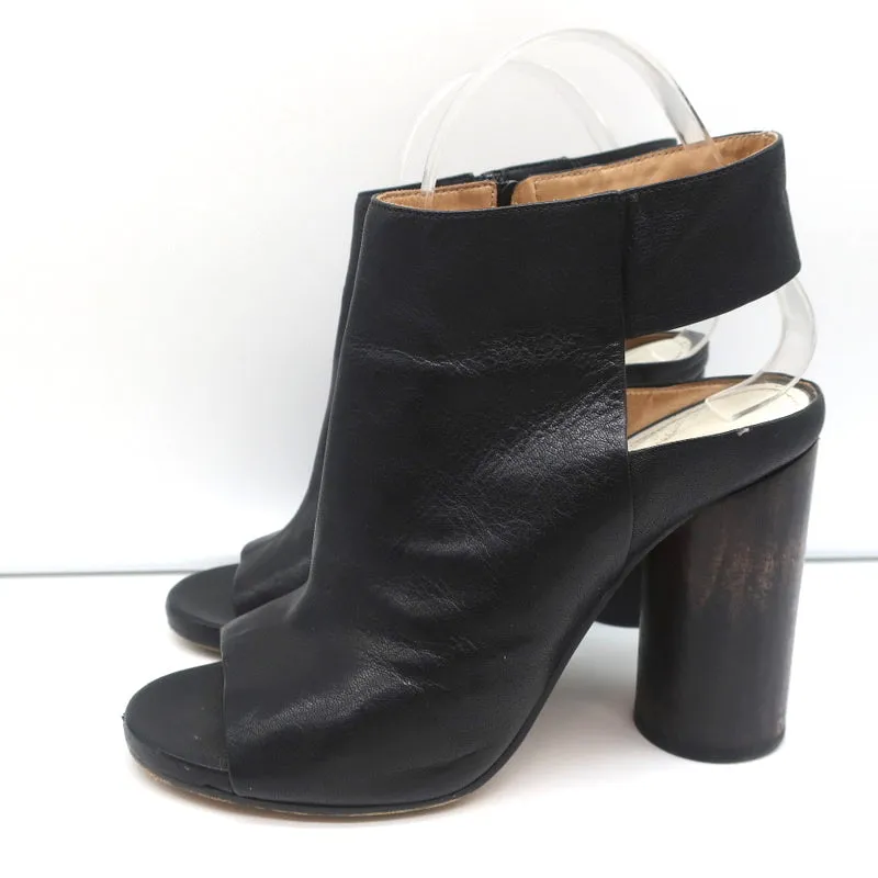 Maison Margiela Open Toe Booties Black Leather Size 37.5 Round Heel Slingback