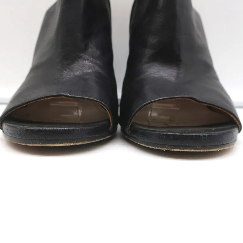 Maison Margiela Open Toe Booties Black Leather Size 37.5 Round Heel Slingback