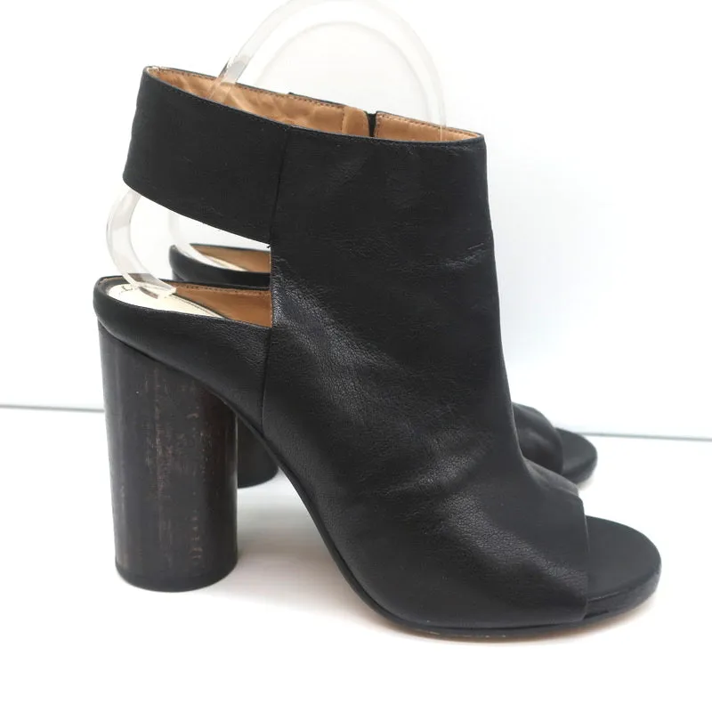 Maison Margiela Open Toe Booties Black Leather Size 37.5 Round Heel Slingback