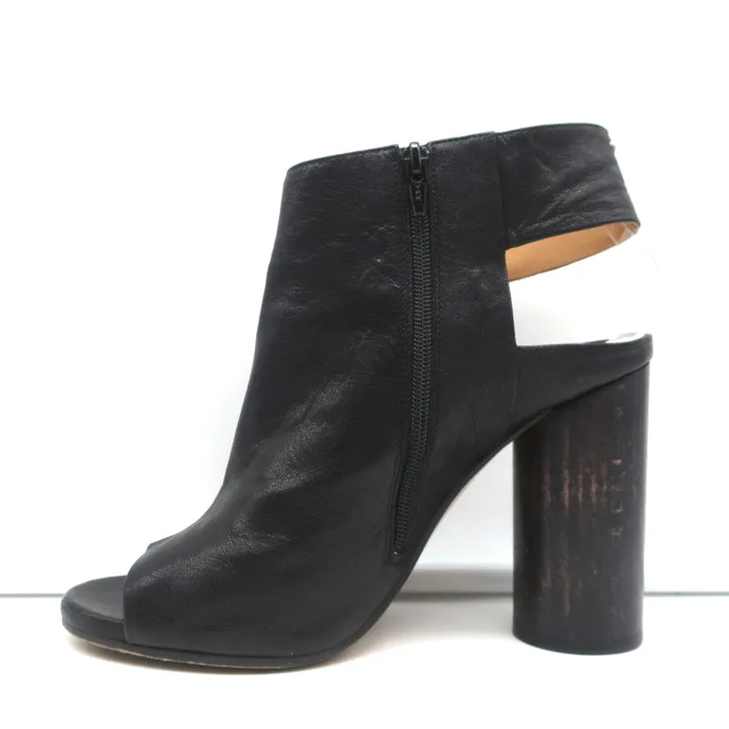 Maison Margiela Open Toe Booties Black Leather Size 37.5 Round Heel Slingback