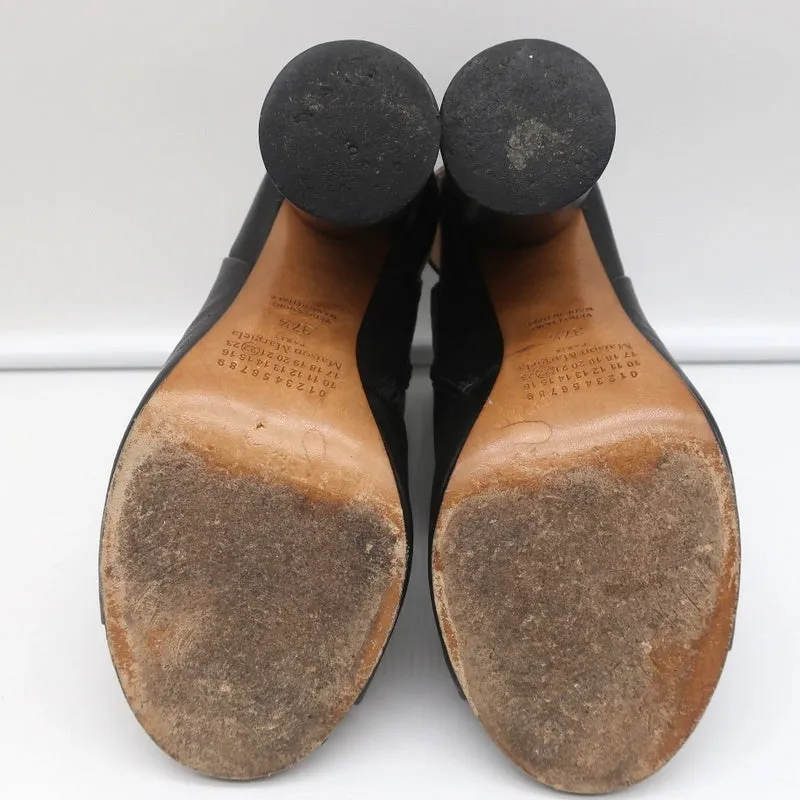 Maison Margiela Open Toe Booties Black Leather Size 37.5 Round Heel Slingback