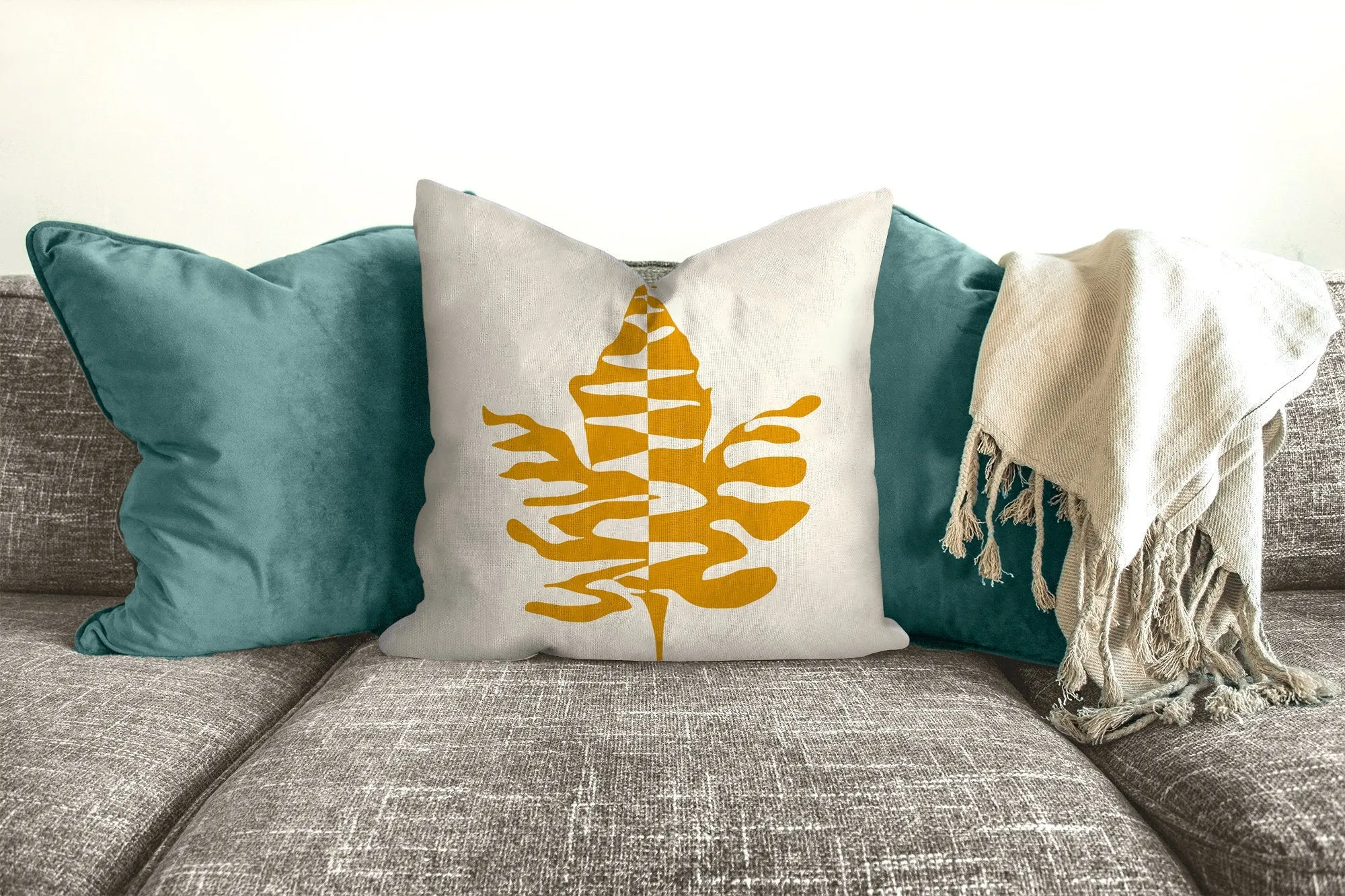Maple leaf throw pillow, yellow and beige, fall decor, fall pillow, autumn, thanksgiving decor, home, pillow cover and insert, accent pillow