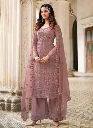 Mauve Heavy Embroidered Stylish Palazzo Suit