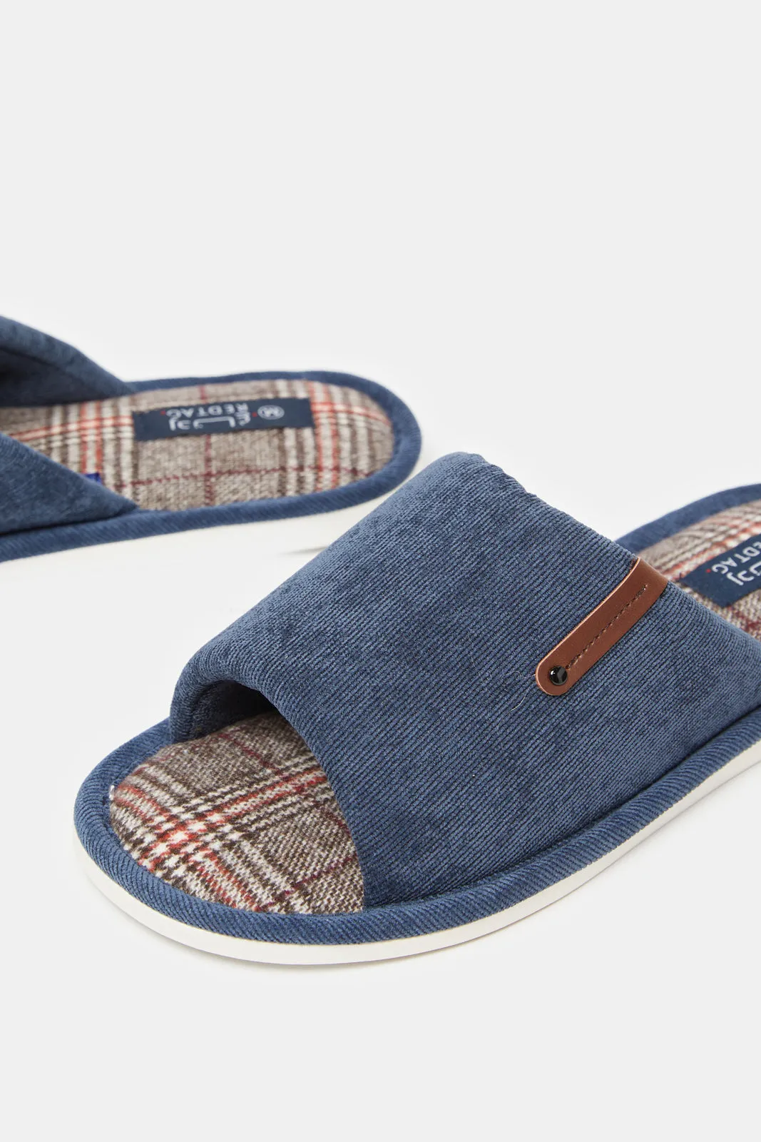 Men Navy Checkered Slipper