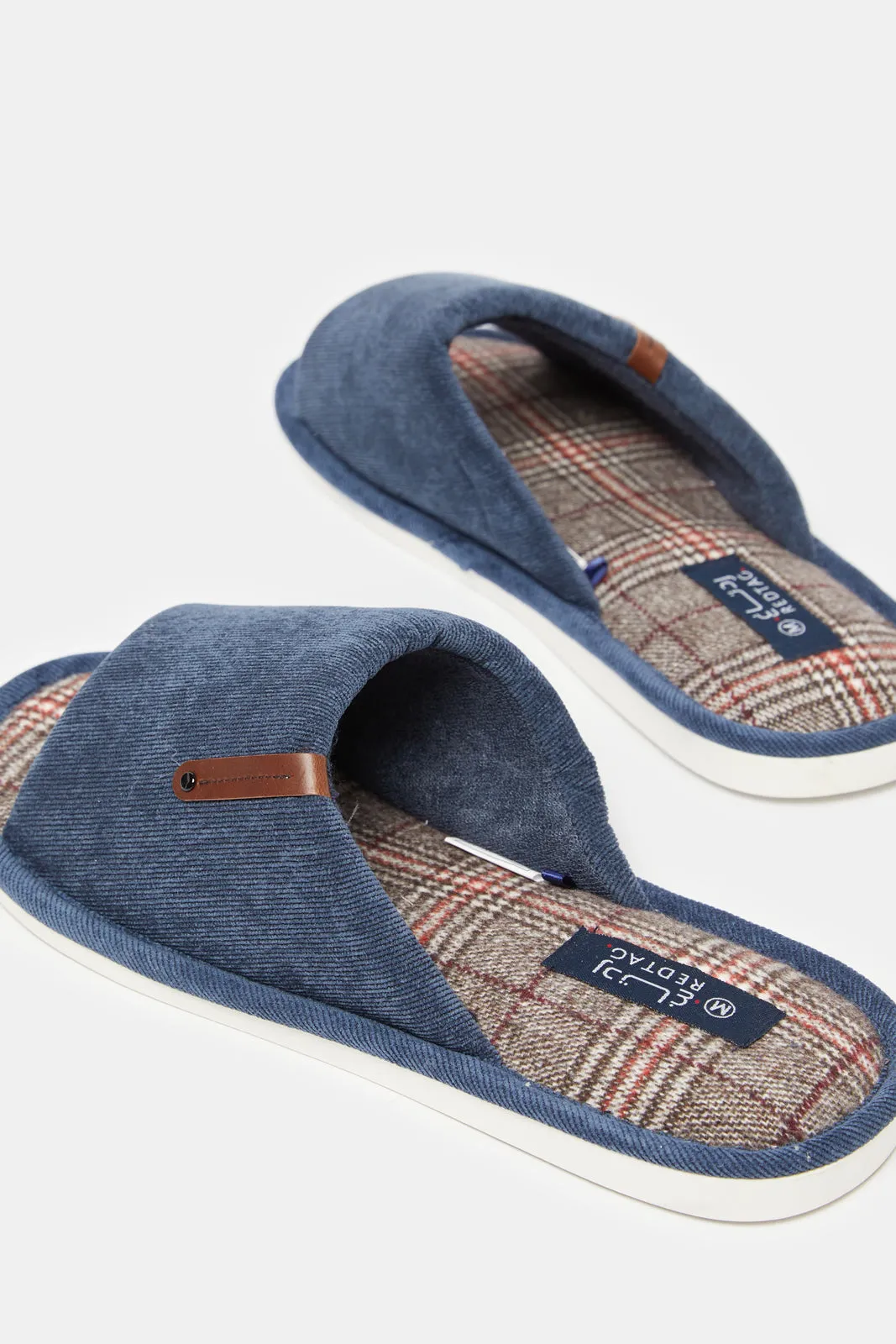 Men Navy Checkered Slipper