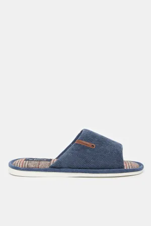 Men Navy Checkered Slipper
