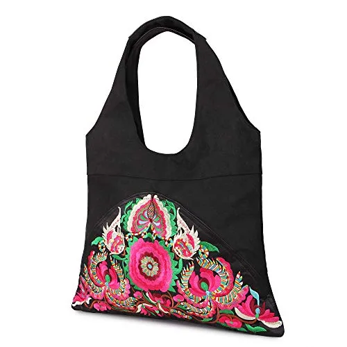 Mexican Blossom Embroidered Canvas Shoulder Bag