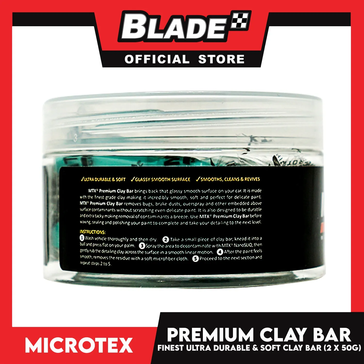 Microtex Finest Premium Clay Bar (2 x 50g) Ultra Durable Soft Smooths Cleans And Revives