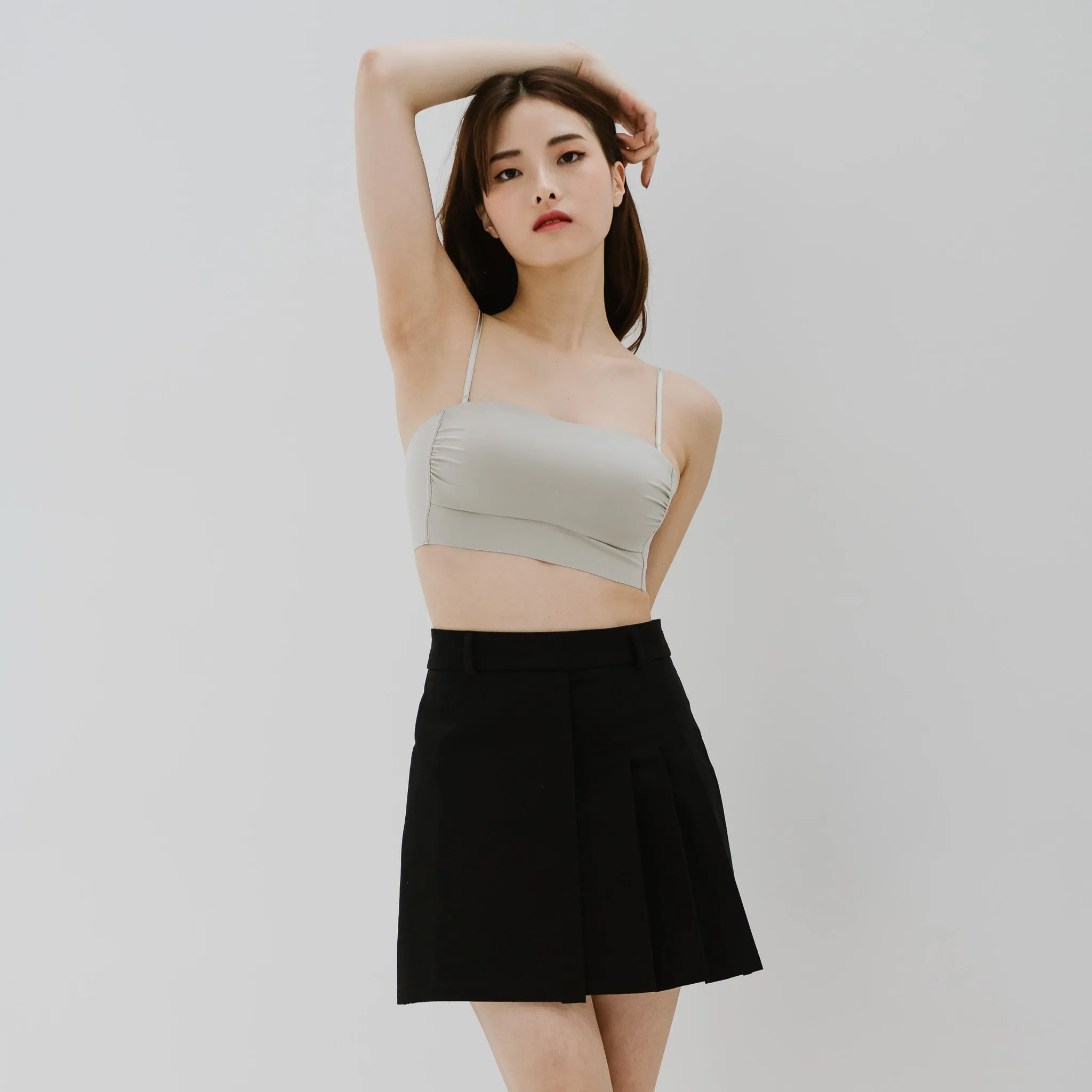 Minimalist Chic! Ruched Lightly-Lined Seamless Midi Strapless Wireless Bra in Hojicha Latte