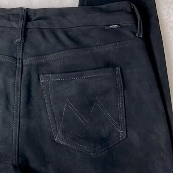 Mother HighWaist Looker Faux Suede Jeans Black Tricks of the Trade Stretch‎ 28