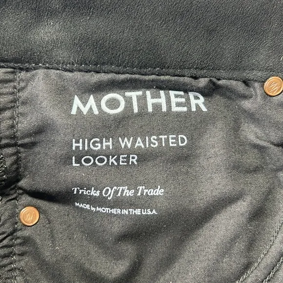 Mother HighWaist Looker Faux Suede Jeans Black Tricks of the Trade Stretch‎ 28